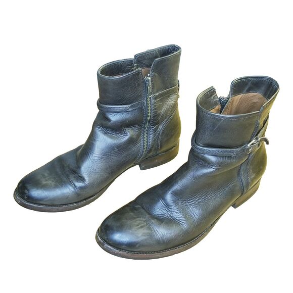 Frye Shoes - Frye Melissa Seam Short Boots Women Size 11 Dark Brown Leather Strap Buckle Zip